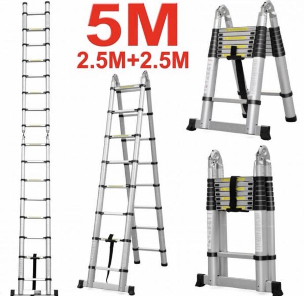 Ljestve aluminijumske dvodijelne 2,5m+2,5m 5m do 150kg nosivost